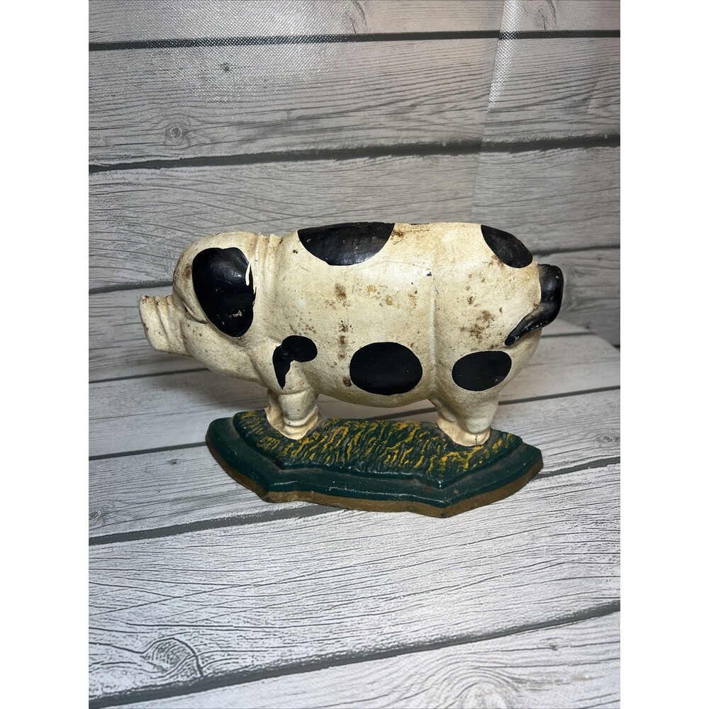 Vintage Cast Iron Pig Piggy Door Stop Bookend Hog Metal Decor Old Folkart Farm